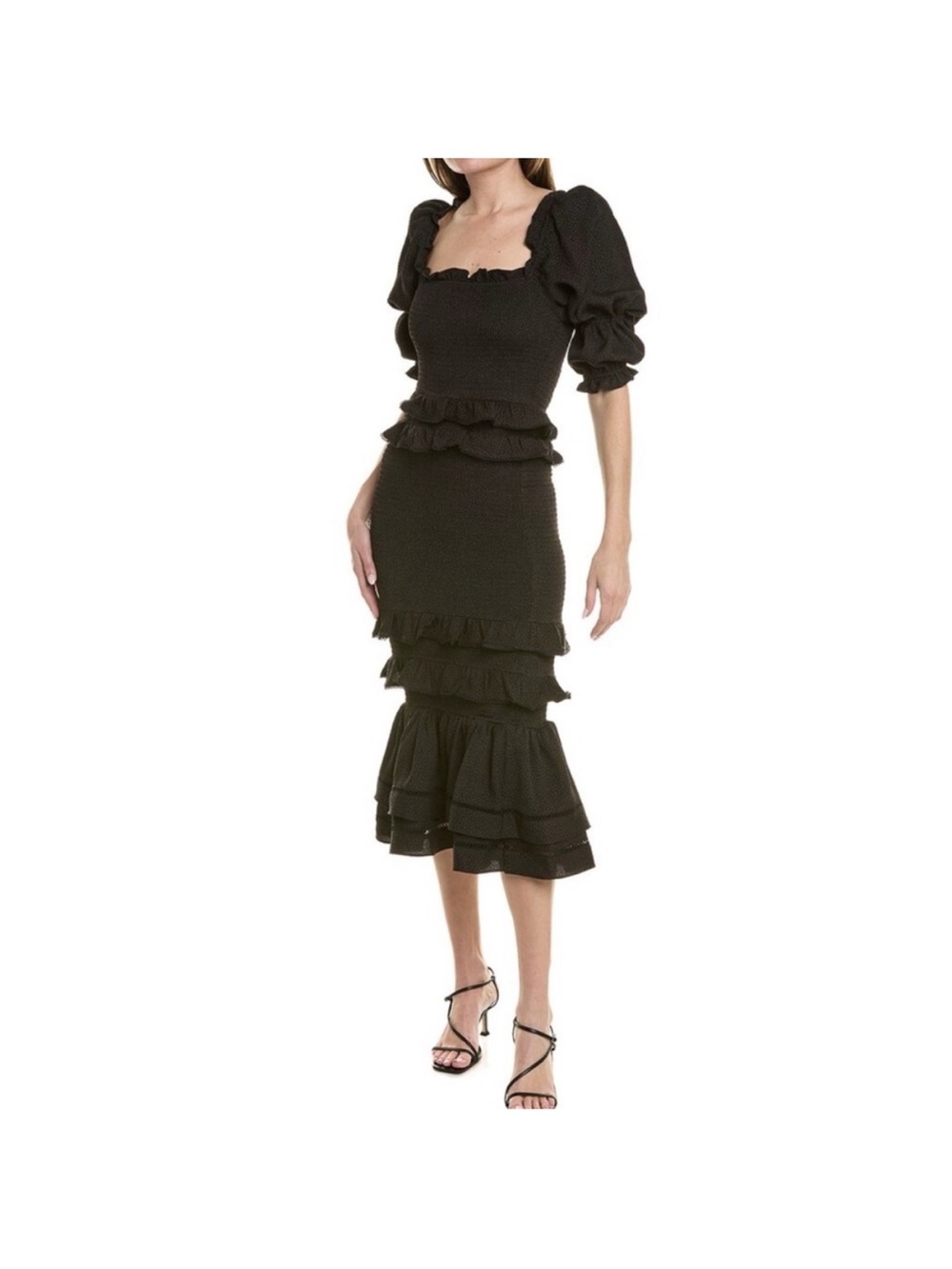 Rachel Parcell Black Puff Sleeve Ruffle Midi Dress